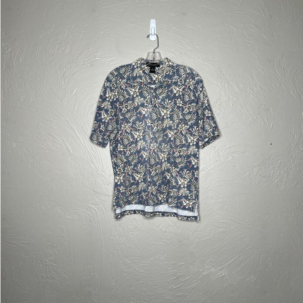 Old School Men's Size Medium Blue Floral Tropical Aloha Shirt